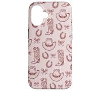 Custodia per iPhone 16 Cute Cowgirl Western Boots Hats Country Burgundy and Pink