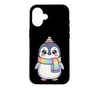 Custodia per iPhone 16 Cute Kawaii Penguin Rainbow Beanie Scarf Winter