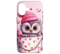 Custodia per iPhone 16 Cute Owl Baby In Valentines Basket Pink Heart Pattern