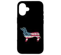 Custodia per iPhone 16 Dachshund American Flag 4th of July Funny Dog Lover