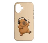 Custodia per iPhone 16 Dancing Capybara con cuffie Musica Design