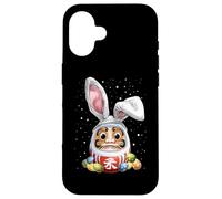 Custodia per iPhone 16 Daruma Doll Giappone uova di coniglio pasquale orecchie da coniglio