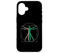 Custodia per iPhone 16 DaVinci Vitruvian Uomo con UFO UAP Alien Science Design