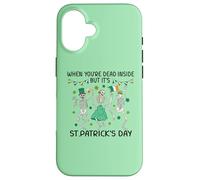 Custodia per iPhone 16 Dead Inside St Patricks Day Dancing Skeletons Lucky Clover