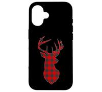 Custodia per iPhone 16 Deer Plaid Red Reindeer Buck Christmas Xmas