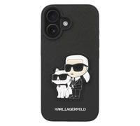 Custodia per iPhone 16 Design Karl e Choupette con Finitura Saffiano Granata