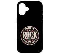 Custodia per iPhone 16 Design vintage con chitarra Born To Rock Forced To Work