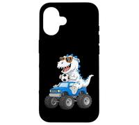 Custodia per iPhone 16 Dinosauro di calcio Monster Truck Graphic per ragazzi