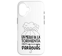 Custodia per iPhone 16 Dios es mi paraguas en medio de la tormenta