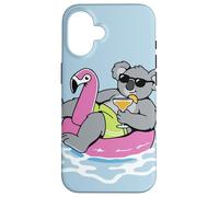 Custodia per iPhone 16 Divertente Koala Pool Float Flamingo Summer Party