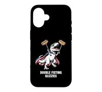 Custodia per iPhone 16 Divertente T-Rex Double Fisting Glizzies Patriottico T-Rex Hot Dog