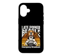 Custodia per iPhone 16 Divertente trasmissione di emergenza Beagle a cena tardiva
