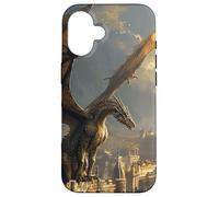 Custodia per iPhone 16 Drago che domina una città gotica dorata all'alba