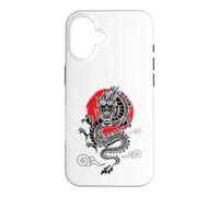 Custodia per iPhone 16 Drago giapponese con tramonto rosso, amante dell'arte giapponese