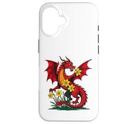 Custodia per iPhone 16 Drago rosso tra i fiori di narciso