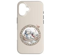 Custodia per iPhone 16 Due cani Bobtail rilassati con cuccia per cani + fodera durante il sonno