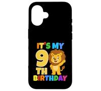 Custodia per iPhone 16 È il mio nono compleanno, festa a tema Lion Safari nella giungla, 9 anni