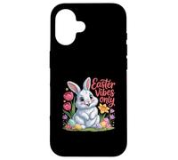 Custodia per iPhone 16 Easter Vibes Only Cute Spring Bunny Eggs - Citazione positiva