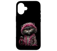 Custodia per iPhone 16 Elegante bicchiere da vino con ritratto di gatto, alla moda, con grafica in ambra