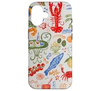 Custodia per iPhone 16 Estate Preppy Pomodoro Pesce Costiero Dolce Vita Spiaggia Blu