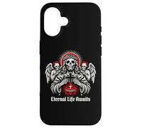 Custodia per iPhone 16 Eternal Life Awaits Dark Christian Gothic Skeleton Gesù Art