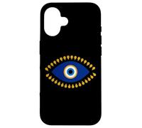 Custodia per iPhone 16 Evil Eye in blu dorato Nazar Protezione come Radiant Boho