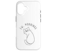 Custodia per iPhone 16 Ew Morning White Cat Sitting with Sad Face Not a Morning Cat