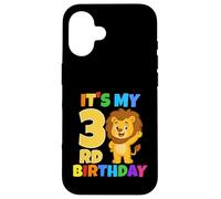 Custodia per iPhone 16 Festa a tema "It's My 3rd Birthday", leone, safari, giungla, età 3 anni