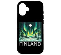 Custodia per iPhone 16 Finlandia Aurora boreale Retro Helsinki Finlandese Lapponia Neve