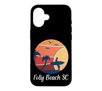 Custodia per iPhone 16 Folly Beach South Carolina SC Surfing Surfer Vintage Tramonto