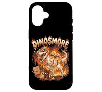 Custodia per iPhone 16 Funny Camping Smores T-Rex Dinosaur Campfire S'mores Joke