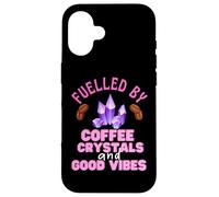 Custodia per iPhone 16 Funny Coffee Crystals and Good Vibes Witch Citazione Halloween