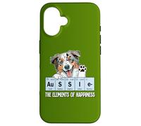 Custodia per iPhone 16 Funny Elements of Happiness Blue Merle Aussie Lover