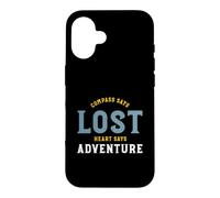 Custodia per iPhone 16 Funny Hiking Compass dice che il cuore perduto dice avventura