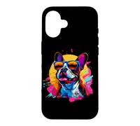 Custodia per iPhone 16 Funny Retro Vintage Mens Womens 80s 90s Boston Terrier Lover