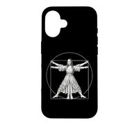 Custodia per iPhone 16 Fusione di Leonardo da Vinci: Gioconda e l'uomo vitruviano