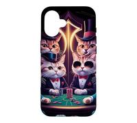 Custodia per iPhone 16 Gatti che giocano il gioco d'azzardo divertente della carta del casinò