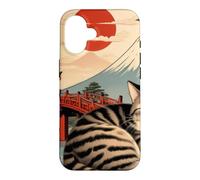 Custodia per iPhone 16 Gatto assonnato giapponese che dorme al tempio