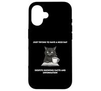 Custodia per iPhone 16 Gatto che cerca di avere una bella giornata nonostante conosca fatti e informazioni