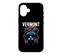 Custodia per iPhone 16 Gatto del Vermont USA che indossa occhiali da sole e fiori design
