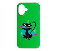 Custodia per iPhone 16 Gatto nero vampiro retrò Atomic Age Mid-Century con ali di pipistrello