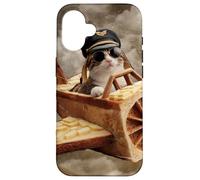 Custodia per iPhone 16 Gatto pilota che vola su un tostato in un cielo da sogno
