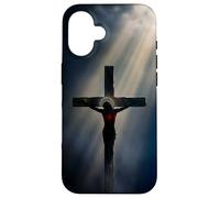 Custodia per iPhone 16 Gesù Cristo Croce Con Luce Divina