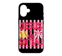 Custodia per iPhone 16 Gesù e Softball gestiscono le basi poste davanti a te cristiano