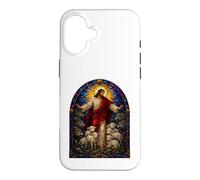 Custodia per iPhone 16 Gesù Pastore Vetro Colorato Agnelli e Lupi Icona Arte