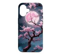Custodia per iPhone 16 Giapponese Rosa Luna Cherry Blossom Sakura Albero Mezzanotte