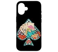 Custodia per iPhone 16 Giocatore di poker dei fan del gioco con le carte di gioco del casinò del poker