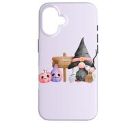Custodia per iPhone 16 Gnomo strega pastello Halloween zucca rosa grafica