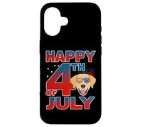 Custodia per iPhone 16 Golden Retriever Dog American Flag Sunglasses Happy 4th July