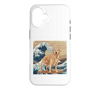 Custodia per iPhone 16 Golden Retriever giapponese Kanagawa Wave Surf Amante dei cani